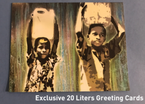 Image showing the 20 Liters Greeting Card, featuring two boys carrying jerrycans on their heads